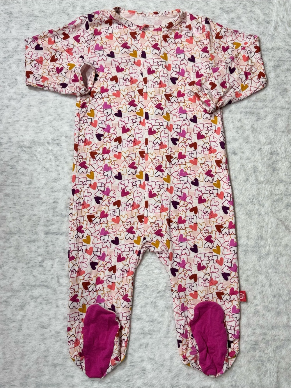 Magnetic Me Hot Pink Hearts Footie Sleeper 3-6M Baby Girl Modal Multicolor